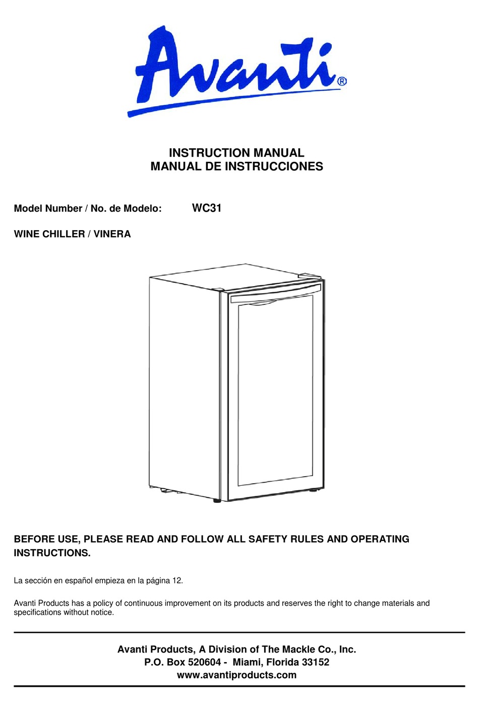 Avanti Wc31 Instruction Manual Pdf Download Manualslib