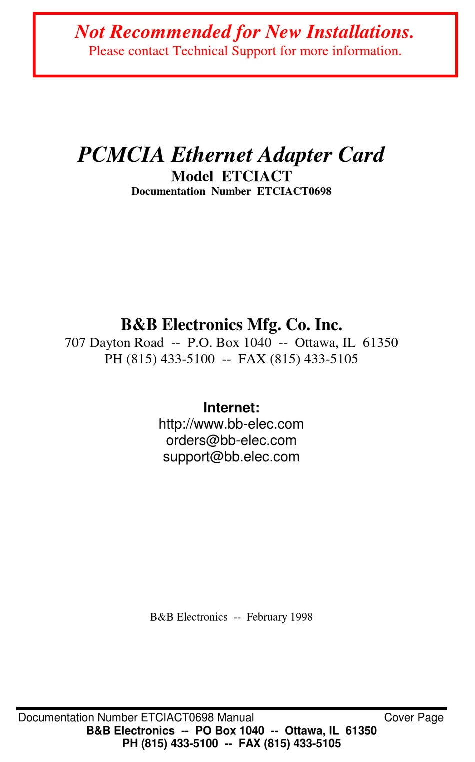 B&B ELECTRONICS ETCIACT MANUAL Pdf Download | ManualsLib