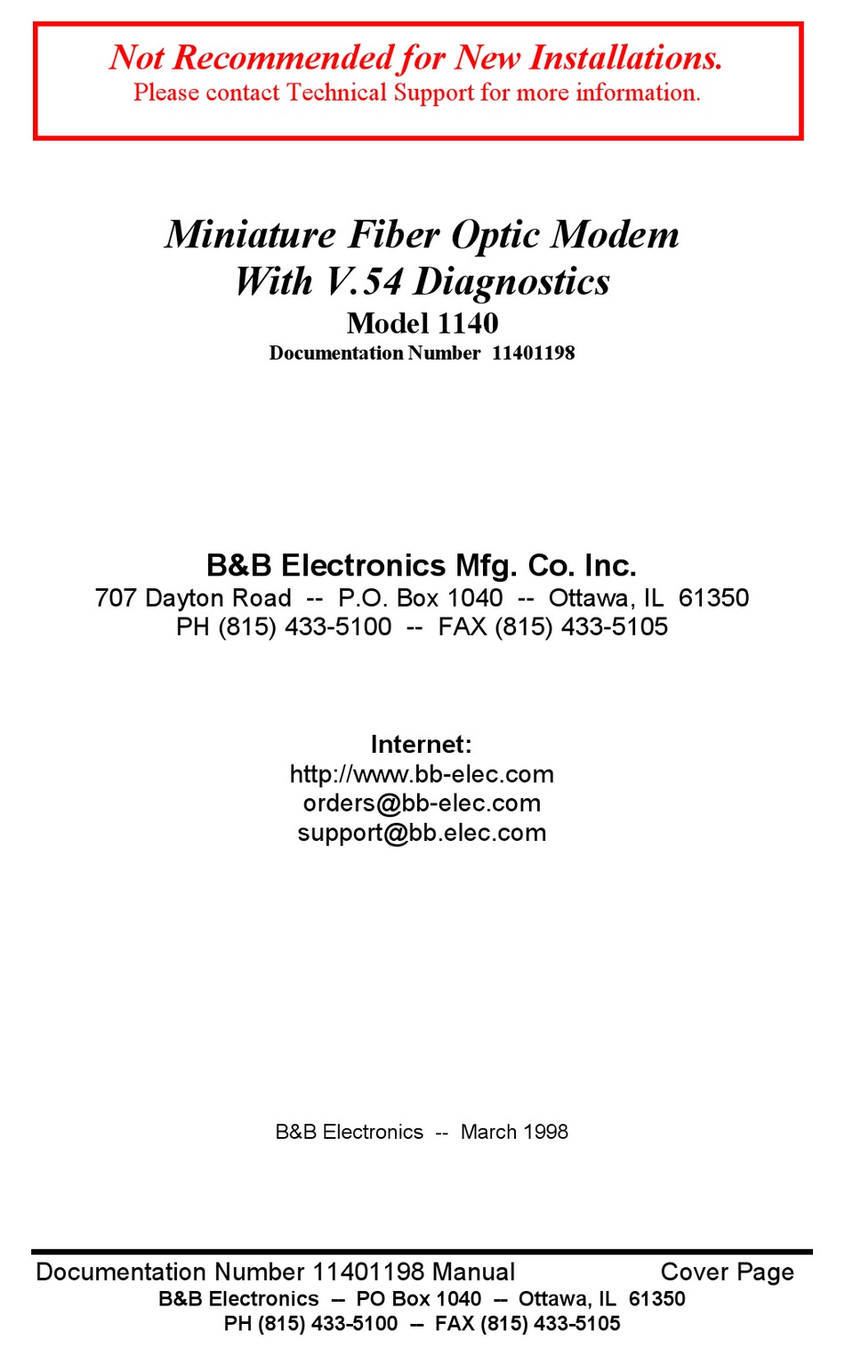 B&B ELECTRONICS 1140 USER MANUAL Pdf Download | ManualsLib