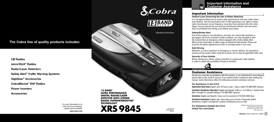 Cobra Xrs 9845 Operating Instructions Manual Pdf Download Manualslib