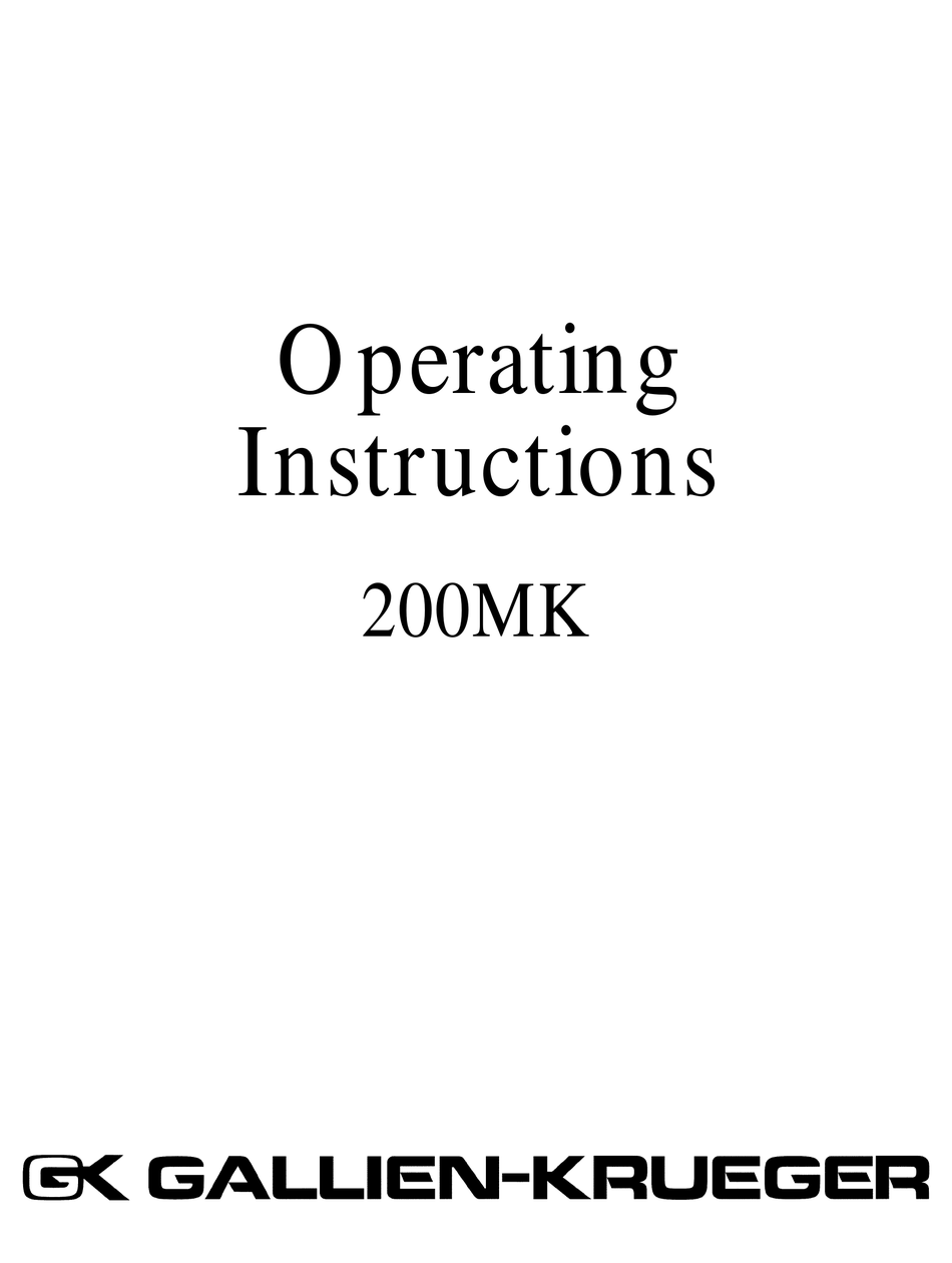 GALLIENKRUEGER 200MK OPERATING INSTRUCTIONS Pdf Download ManualsLib