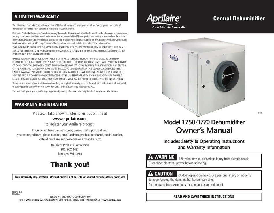 APRILAIRE 1750 OWNER