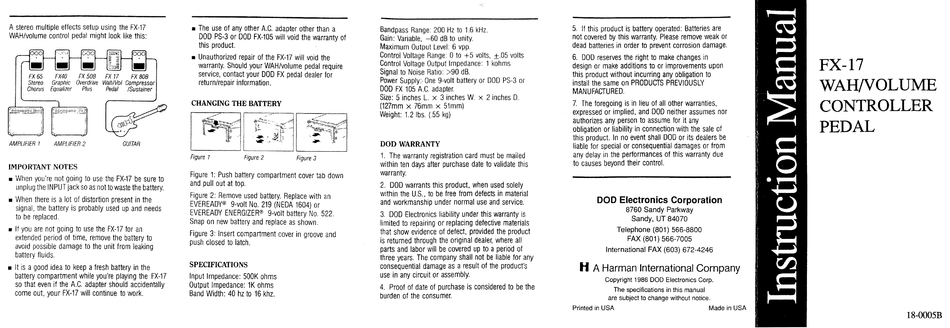 DOD FX17 WAH INSTRUCTION MANUAL Pdf Download | ManualsLib