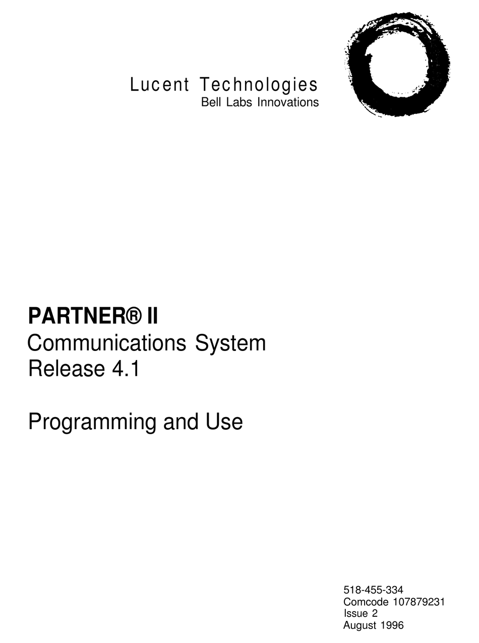 LUCENT TECHNOLOGIES PARTNER II RELEASE 4 1 PROGRAMMING AND USE 