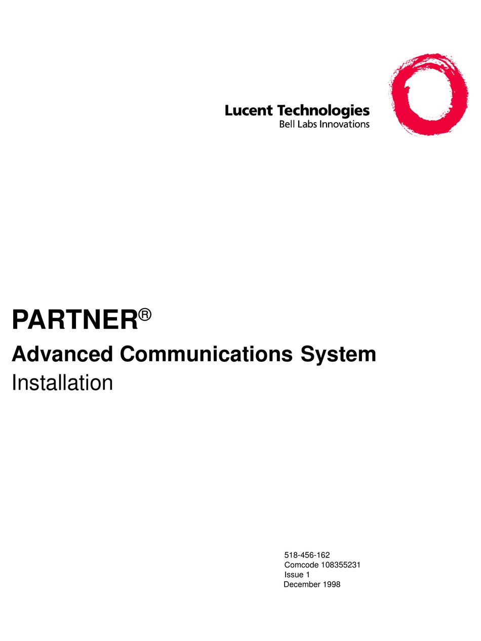 LUCENT TECHNOLOGIES PARTNER ADVANCED COMMUNICATIONS SYSTEM INSTALLATION 