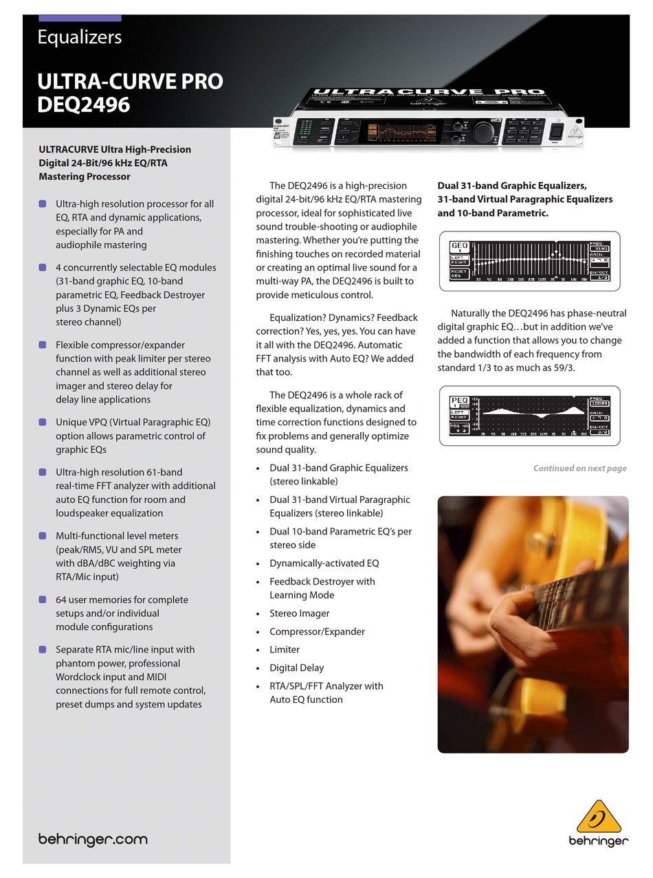 Behringer Ultra Curvepro Deq2496 Manual Pdf Download Manualslib