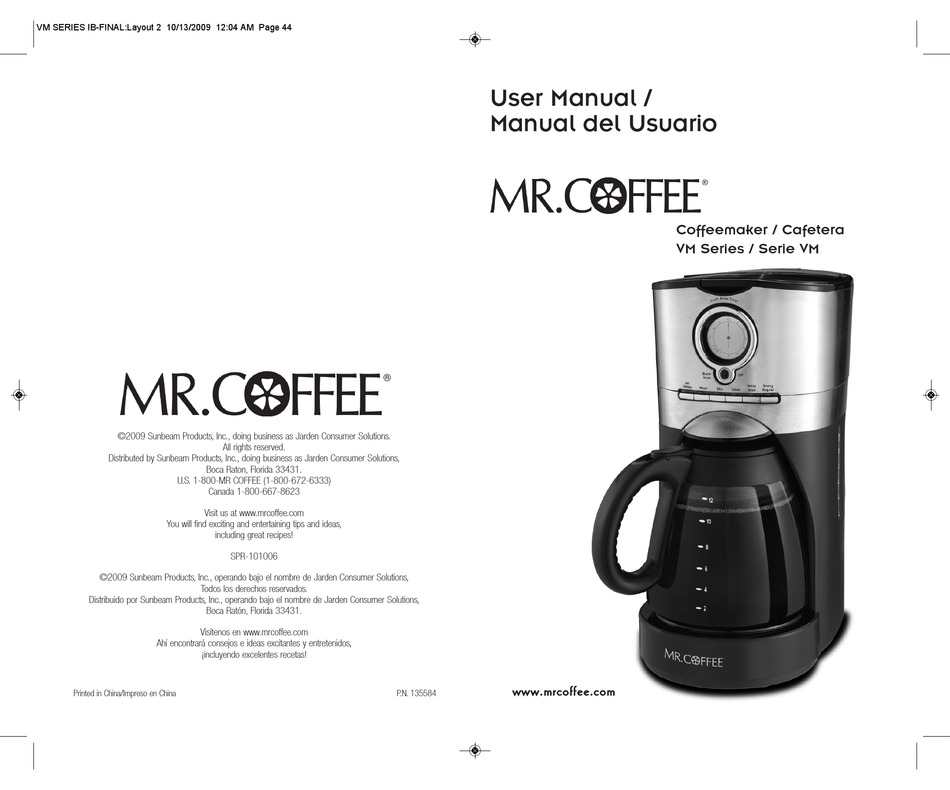 MR. COFFEE VM SERIES USER MANUAL Pdf 