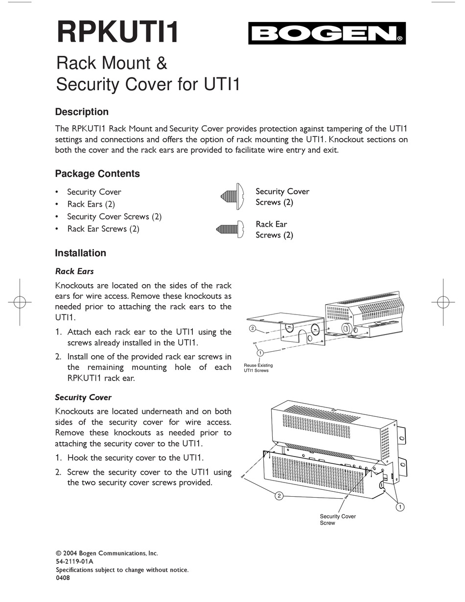 BOGEN RPKUTI1 MANUAL Pdf Download ManualsLib