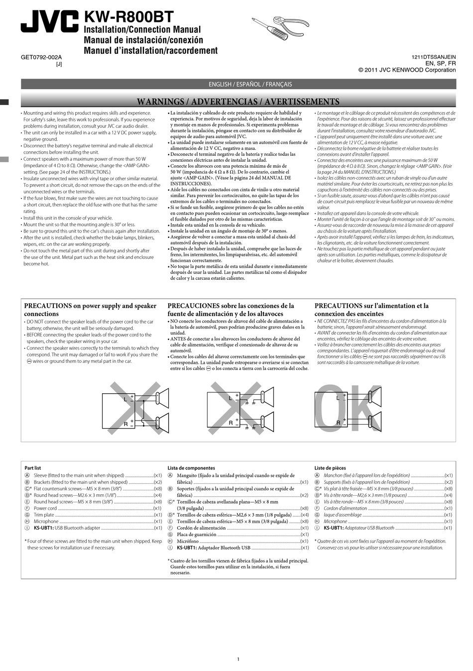 JVC KW-R800BT INSTALLATION MANUAL Pdf Download | ManualsLib