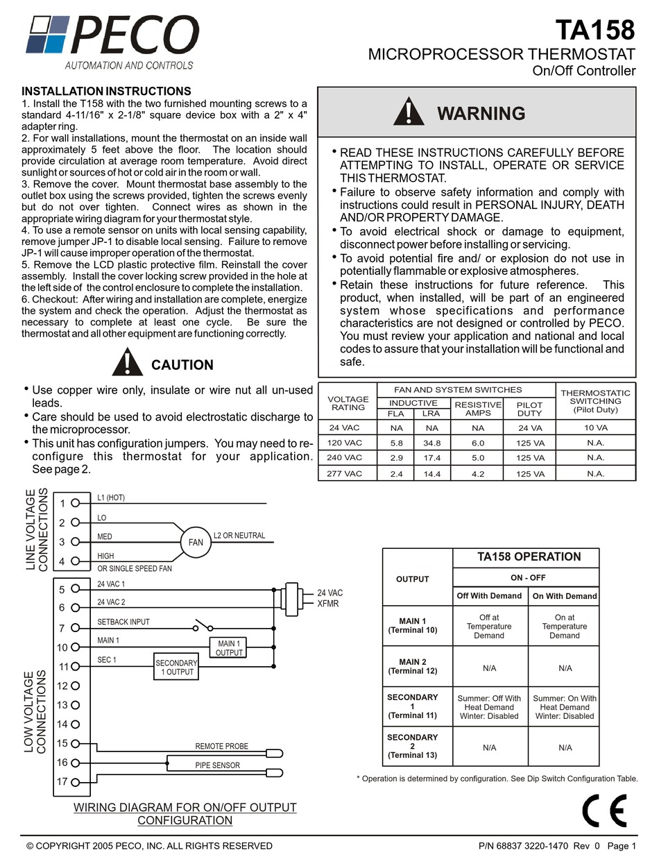 PECO T158 INSTALLATION INSTRUCTIONS Pdf Download | ManualsLib