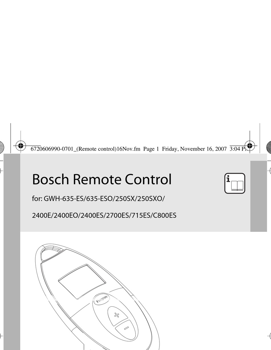 BOSCH REMOTE CONTROL USER MANUAL Pdf Download ManualsLib