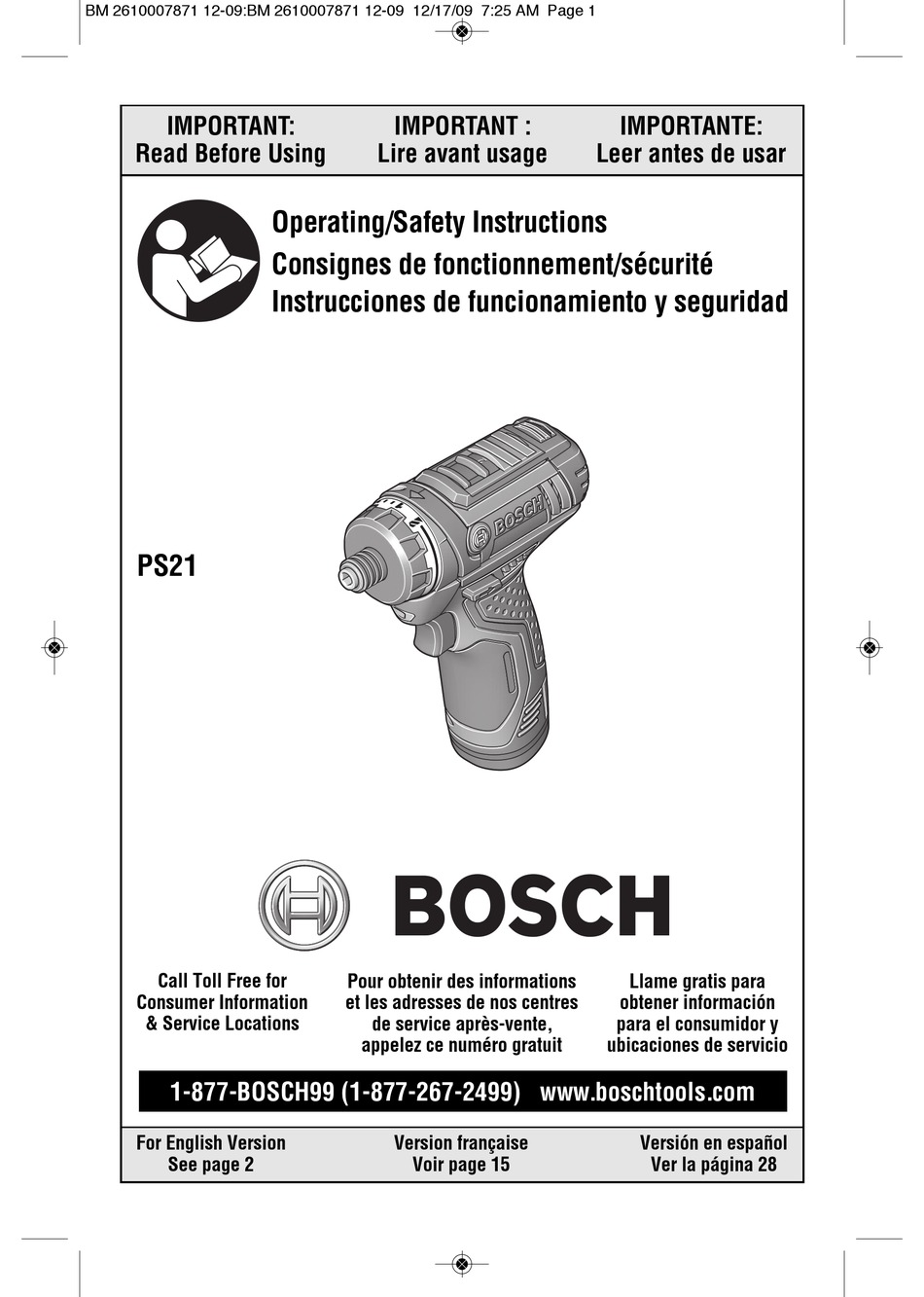BOSCH PS21 OPERATING/SAFETY INSTRUCTIONS MANUAL Pdf Download ManualsLib