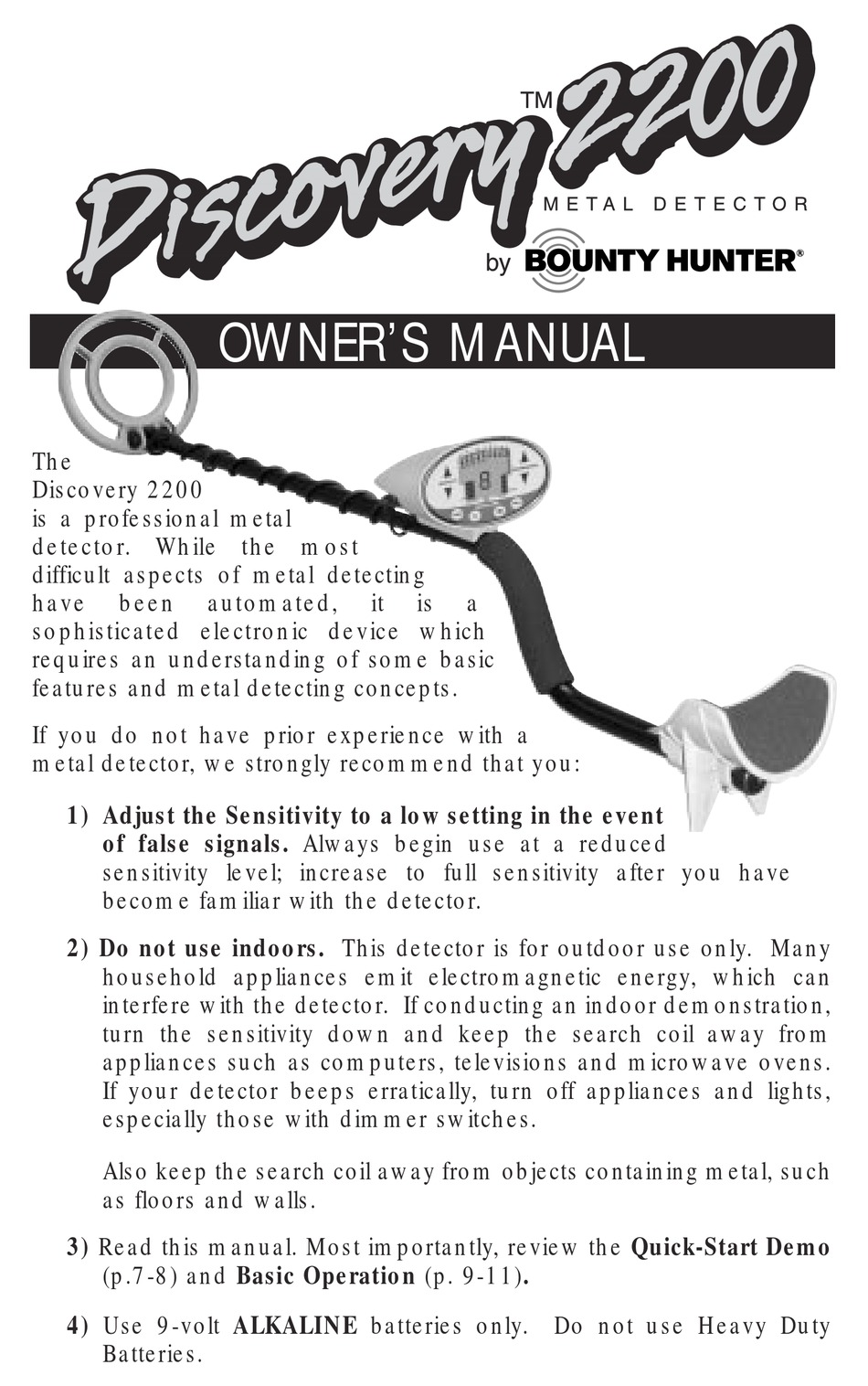 Bounty Hunter Discovery 2200 Owner S Manual Pdf Download Manualslib