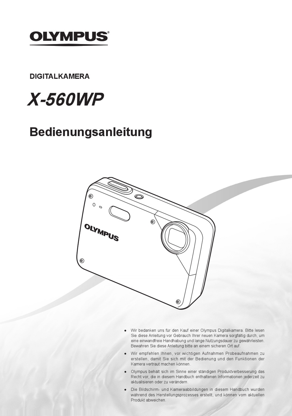 OLYMPUS X560WP DIGITAL CAMERA COMPACT BEDIENUNGSANLEITUNG Pdf