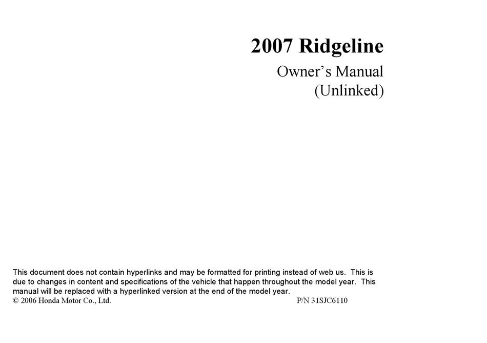 HONDA RIDGELINE OWNER'S MANUAL Pdf Download ManualsLib