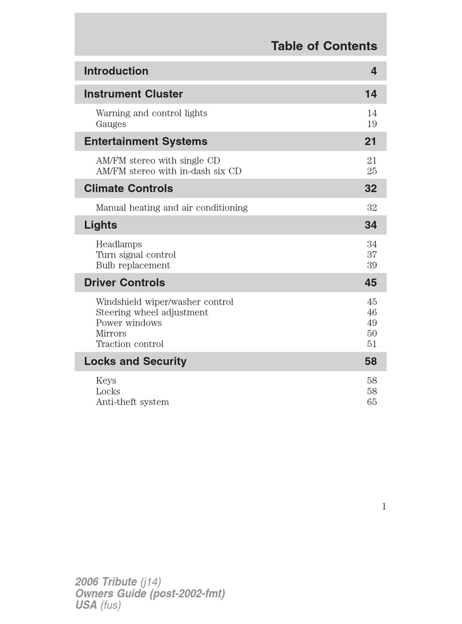 Mazda Tribute Owner S Manual Pdf Download Manualslib