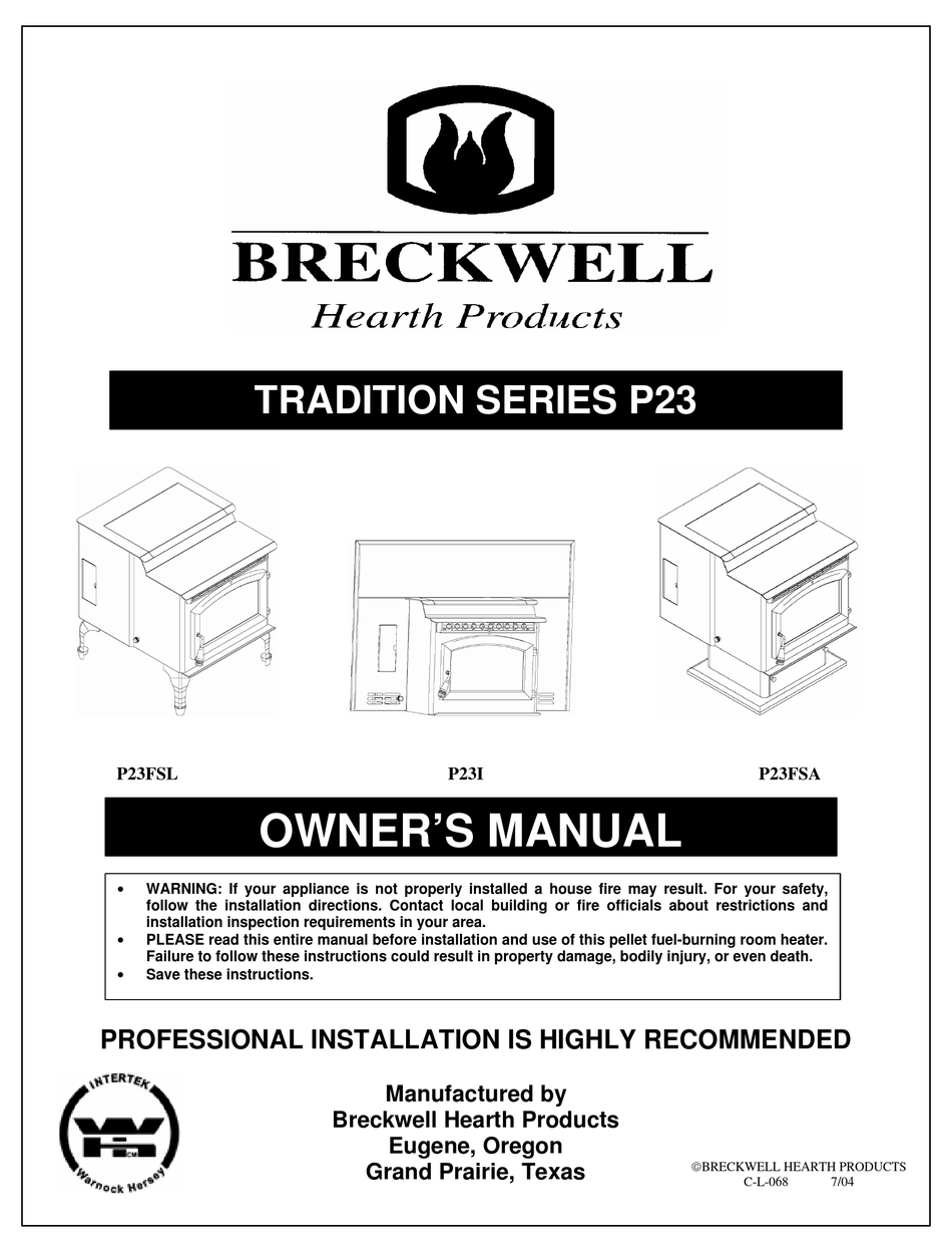 BRECKWELL TRADITION P23FSA OWNER'S MANUAL Pdf Download | ManualsLib