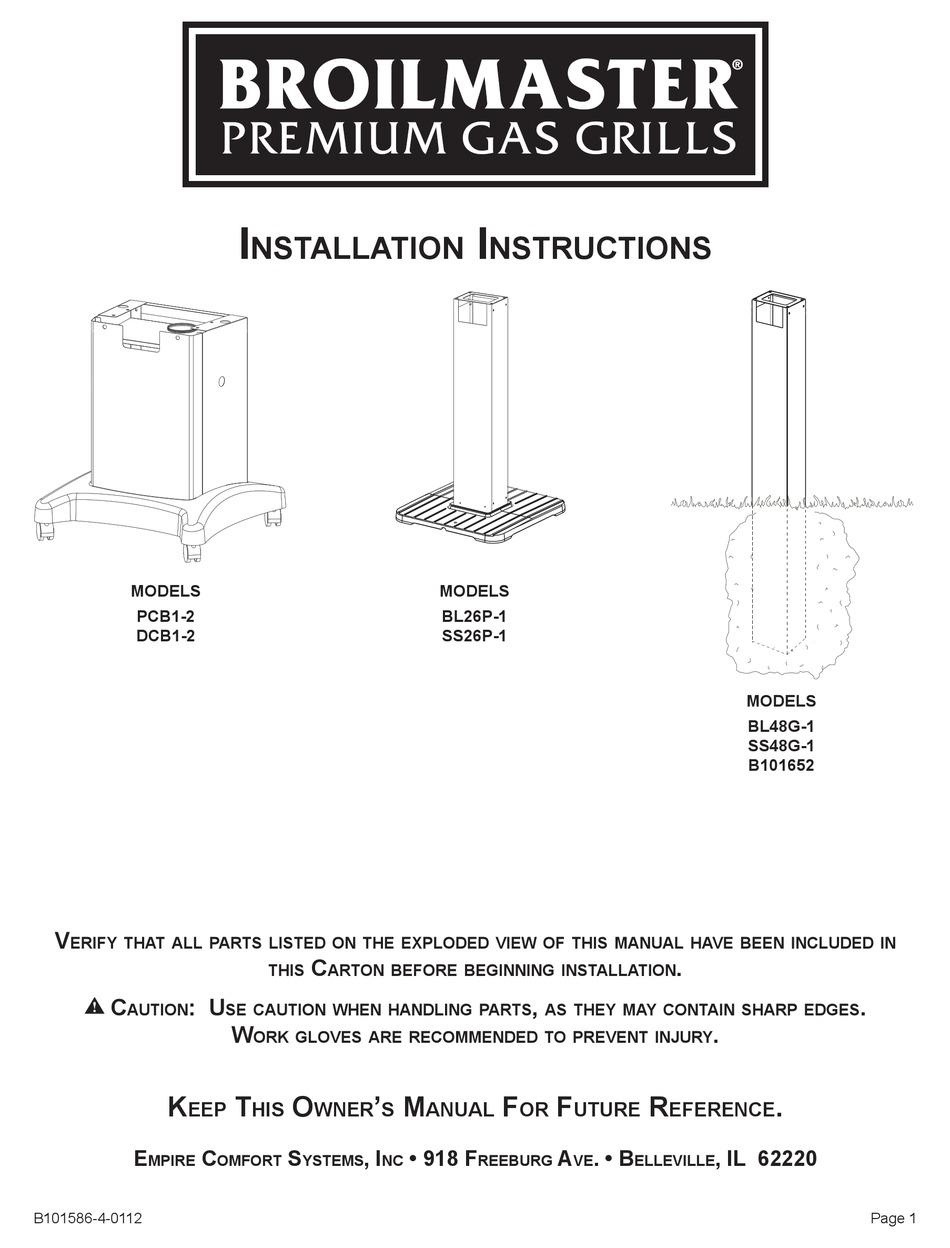 BROIL KING PCB12 INSTALLATION INSTRUCTIONS MANUAL Pdf Download