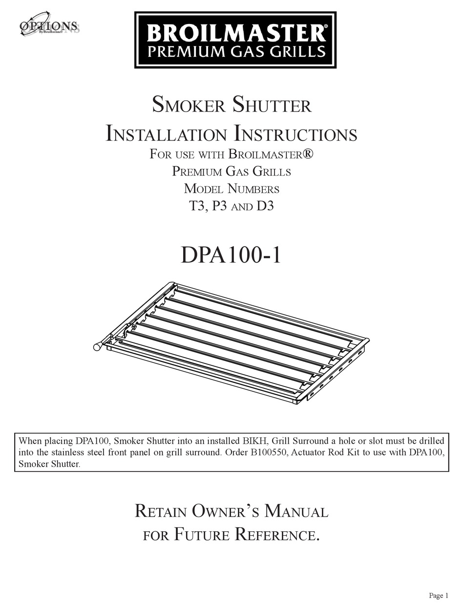 BROIL KING DPA1001 INSTALLATION INSTRUCTIONS Pdf Download ManualsLib