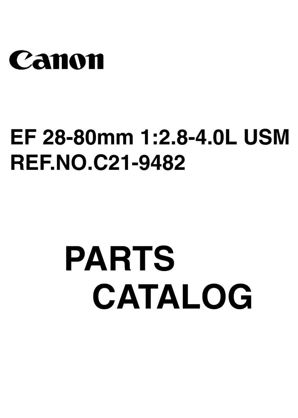 CANON EF 28-80MM 1:2.8-4.0L USM PARTS CATALOG Pdf Download