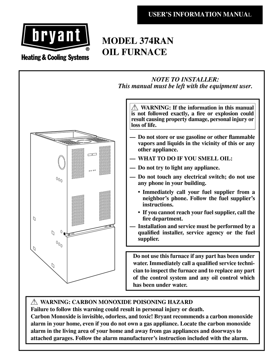 BRYANT 374RAN USER'S INFORMATION MANUAL Pdf Download | ManualsLib