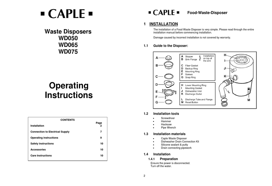 CAPLE WD050 OPERATING INSTRUCTIONS MANUAL Pdf Download ManualsLib