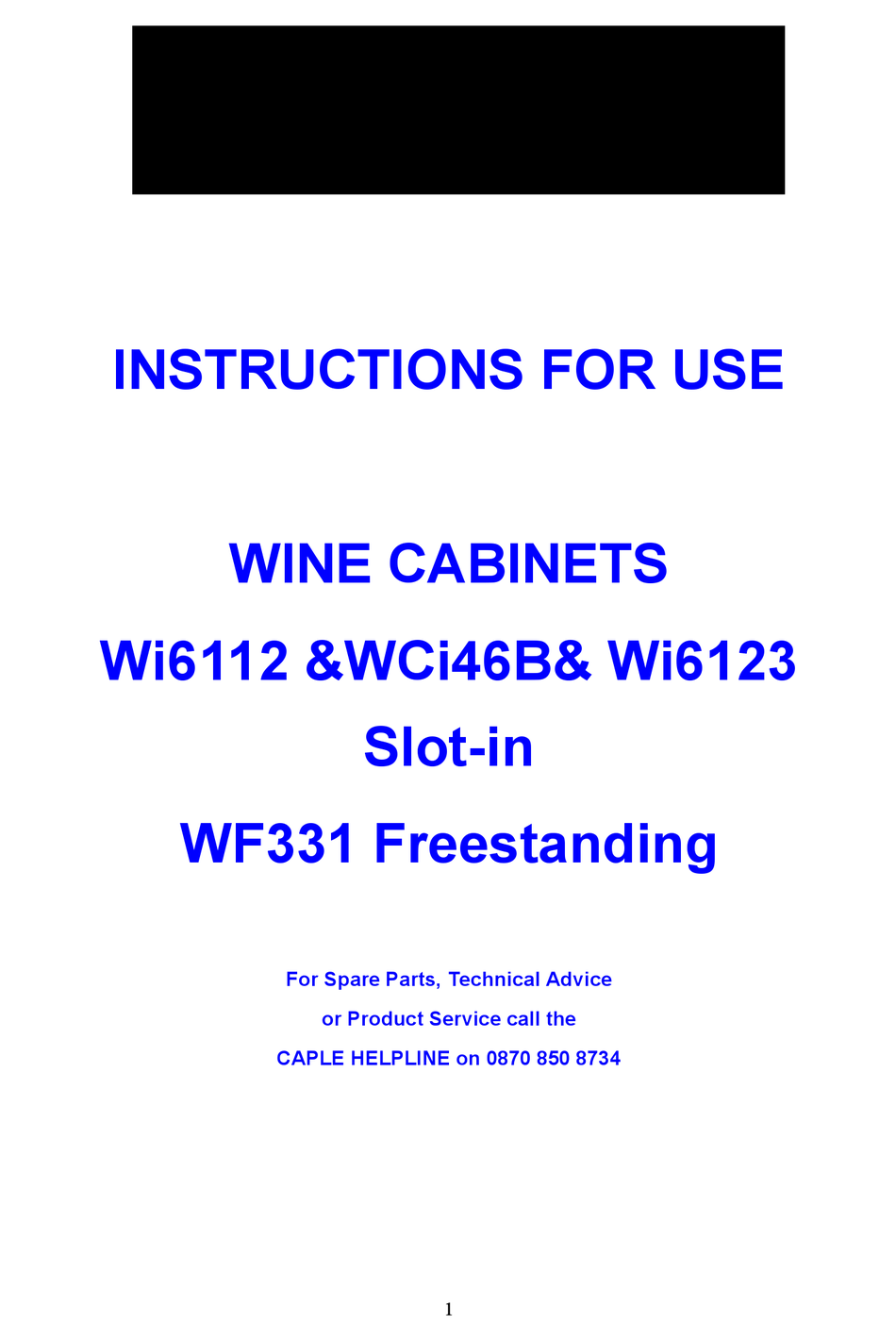 CAPLE WCI46B INSTRUCTIONS FOR USE MANUAL Pdf Download ManualsLib