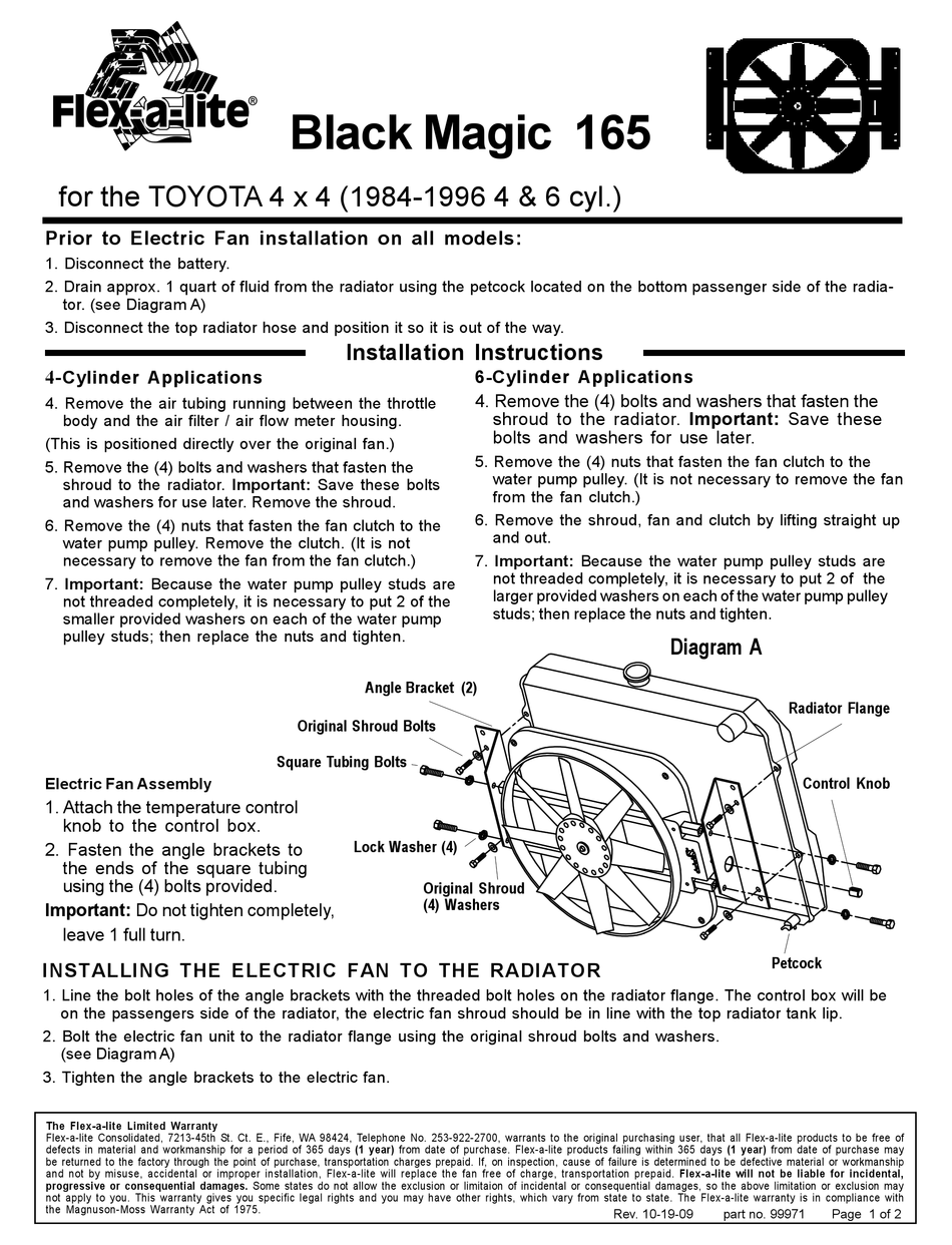 FLEXALITE BLACK MAGIC 165 INSTALLATION INSTRUCTIONS Pdf Download