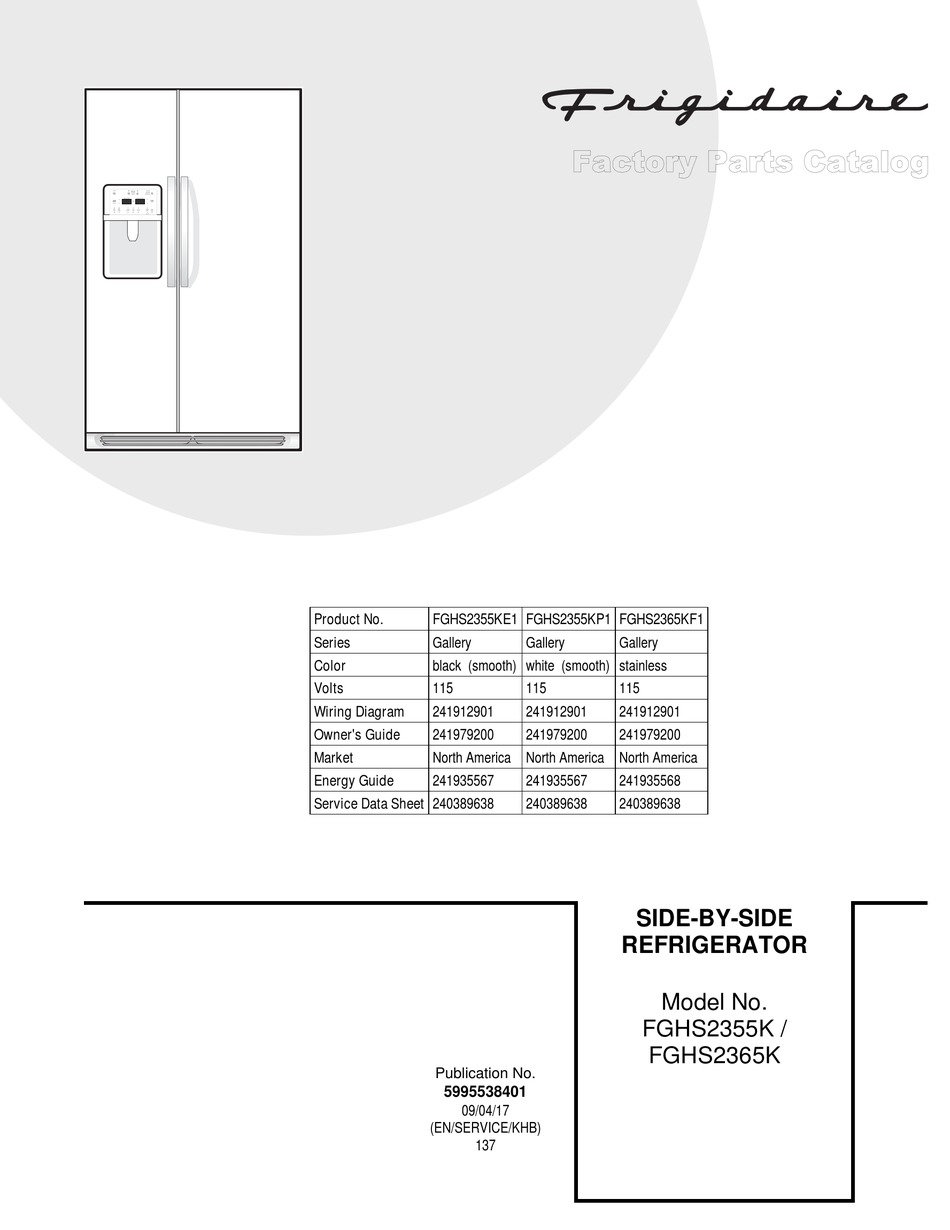 Frigidaire Fghs2355k Parts Catalog Pdf Download Manualslib