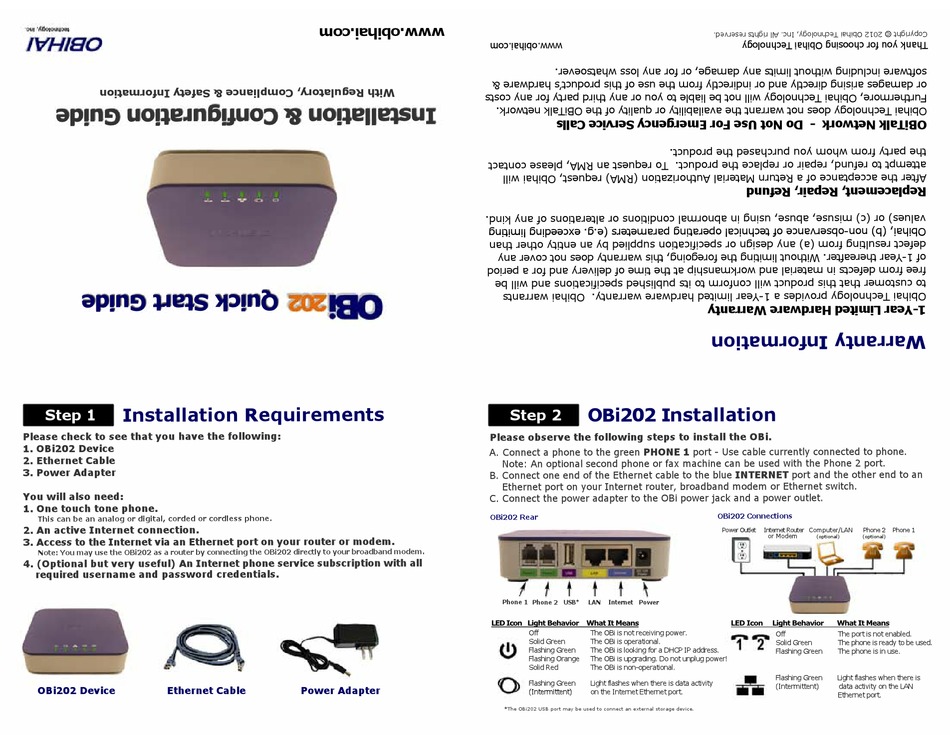 OBIHAI OBI202 QUICK START MANUAL Pdf Download ManualsLib