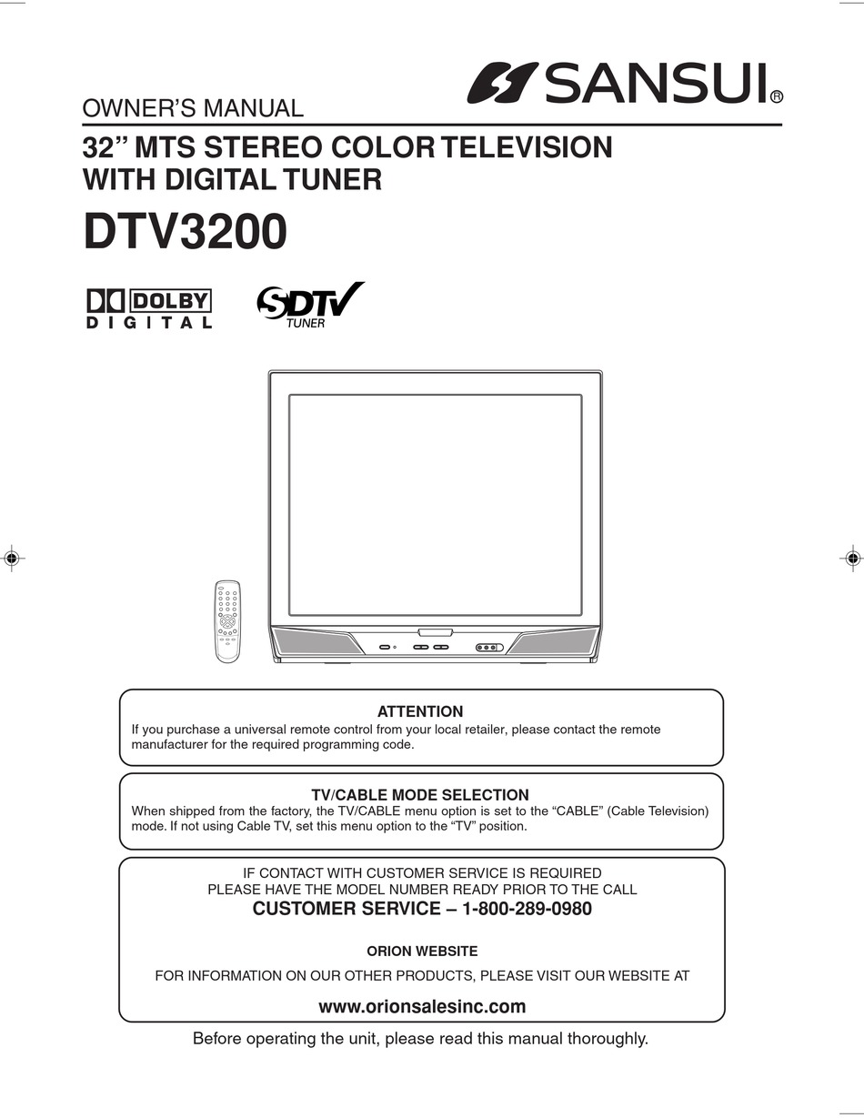 SANSUI DTV3200 OWNER'S MANUAL Pdf Download | ManualsLib