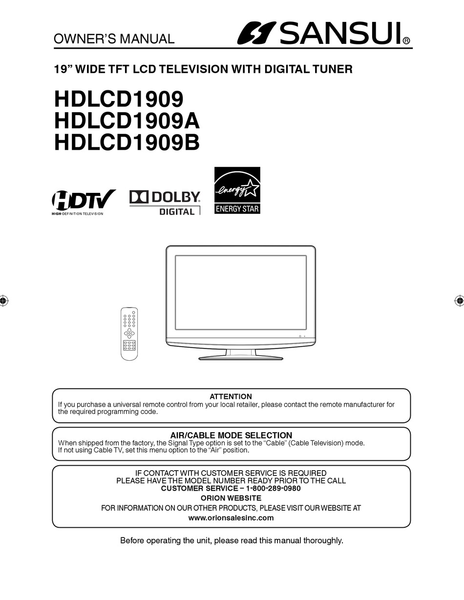 SANSUI HDLCD1909A OWNER'S MANUAL Pdf Download | ManualsLib