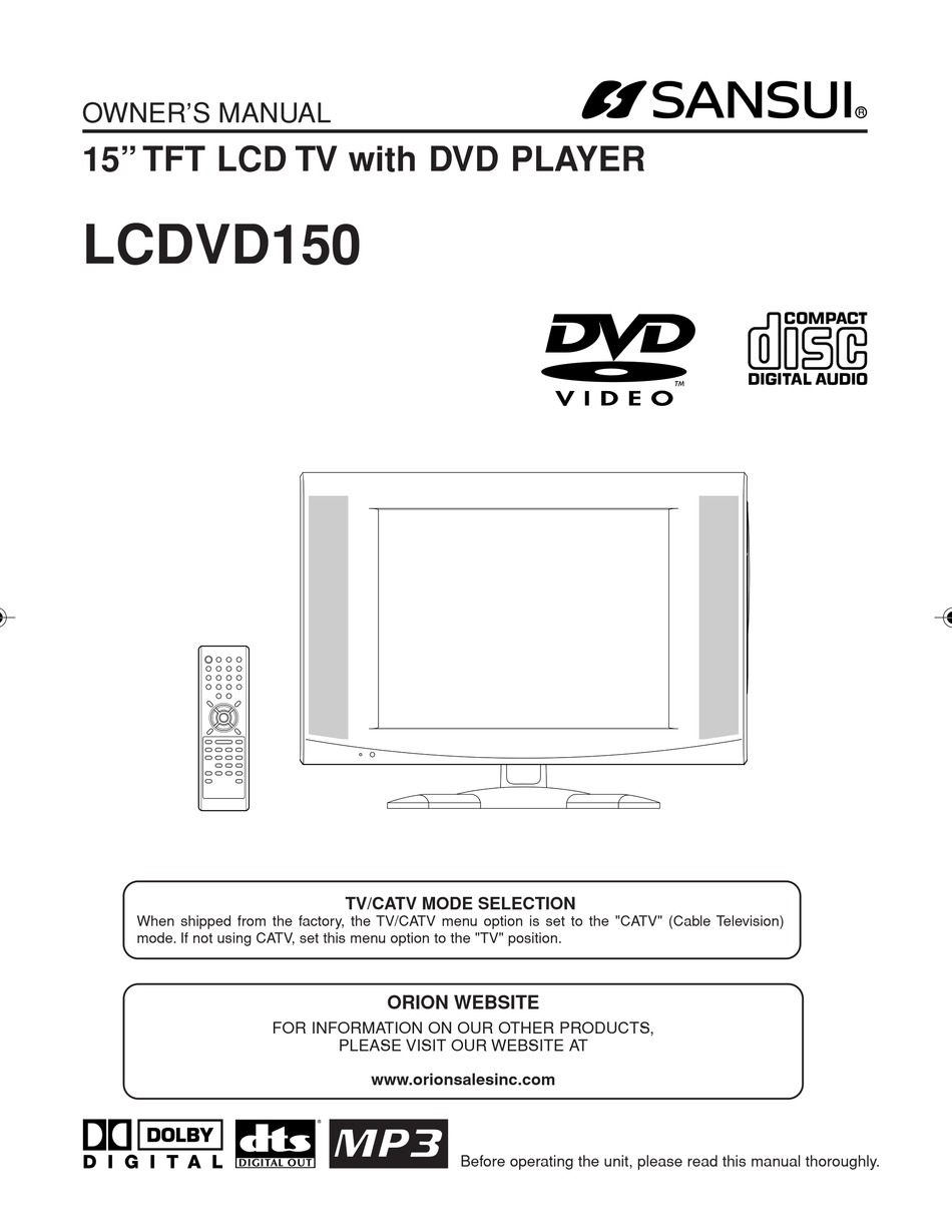 SANSUI LCDVD150 OWNER'S MANUAL Pdf Download | ManualsLib