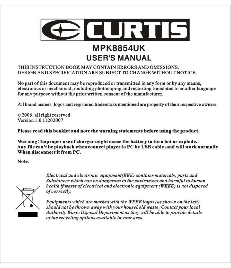 CURTIS MPK8854UK USER MANUAL Pdf Download | ManualsLib