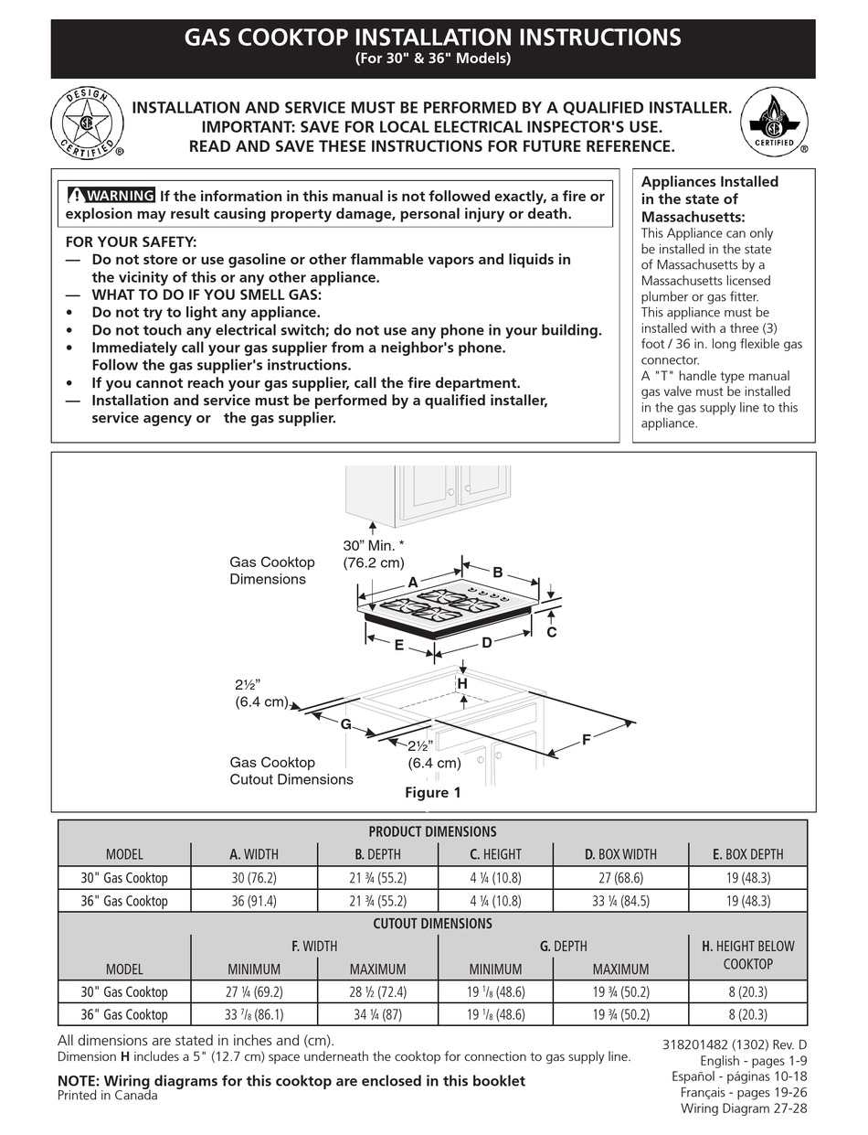 FRIGIDAIRE GAS COOKTOP INSTALLATION INSTRUCTIONS MANUAL Pdf Download