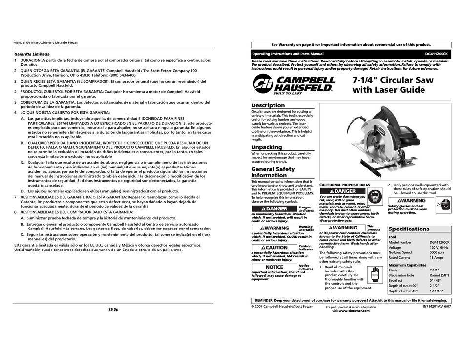CAMPBELL HAUSFELD DG411200CK OPERATING INSTRUCTIONS AND PARTS MANUAL Pdf Download ManualsLib