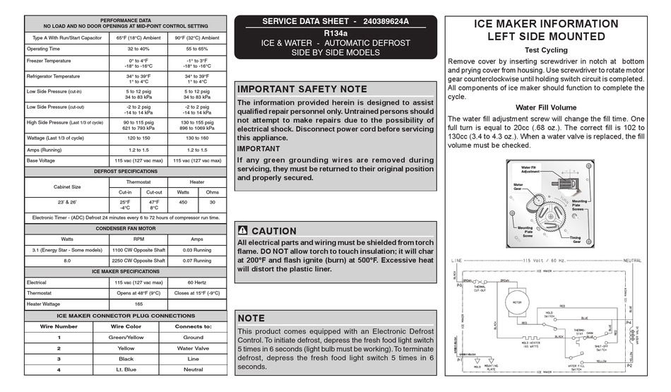 FRIGIDAIRE REFRIGERATOR SERVICE DATA SHEET Pdf Download ManualsLib