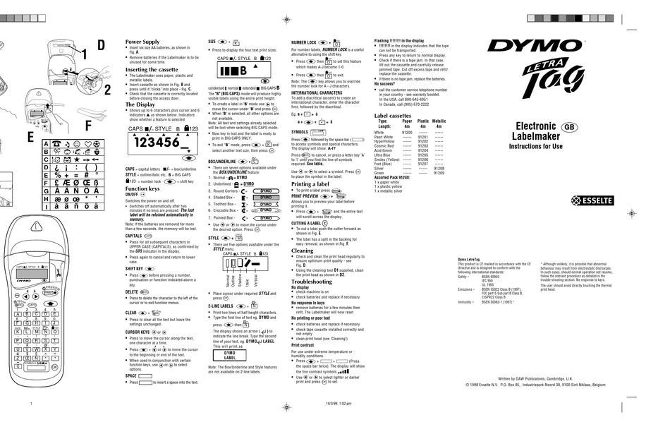 Dymo Letratag Instructions For Use Pdf Download Manualslib