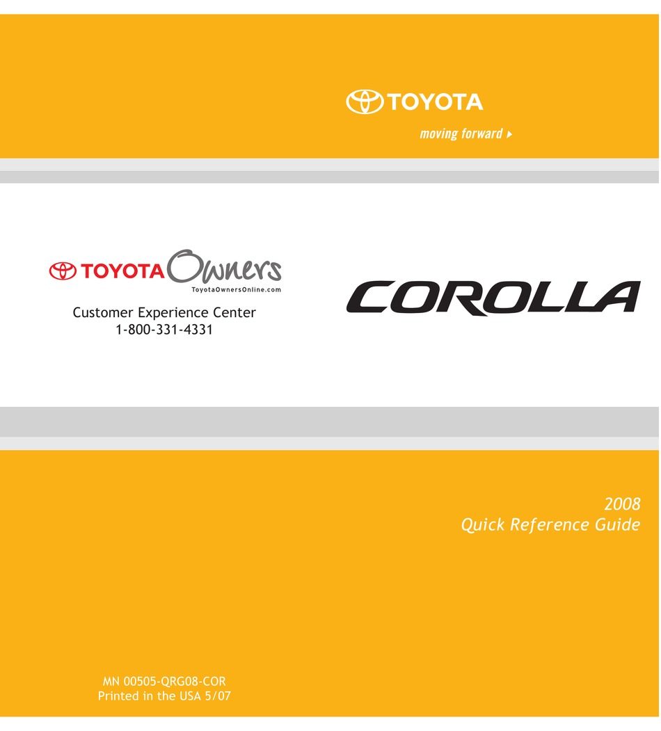 TOYOTA COROLLA QUICK REFERENCE MANUAL Pdf Download | ManualsLib