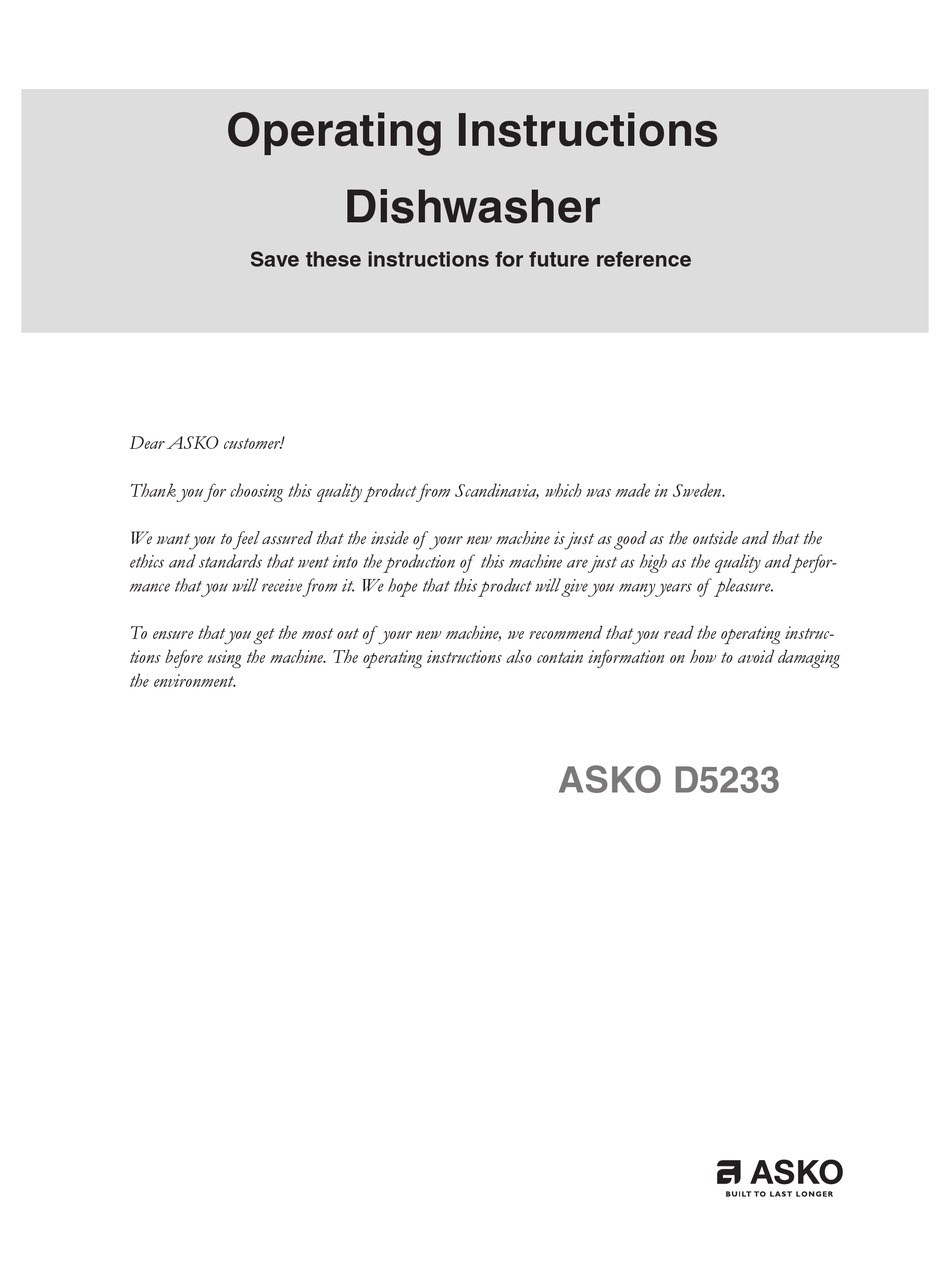 ASKO D5233 USE & CARE MANUAL Pdf Download ManualsLib
