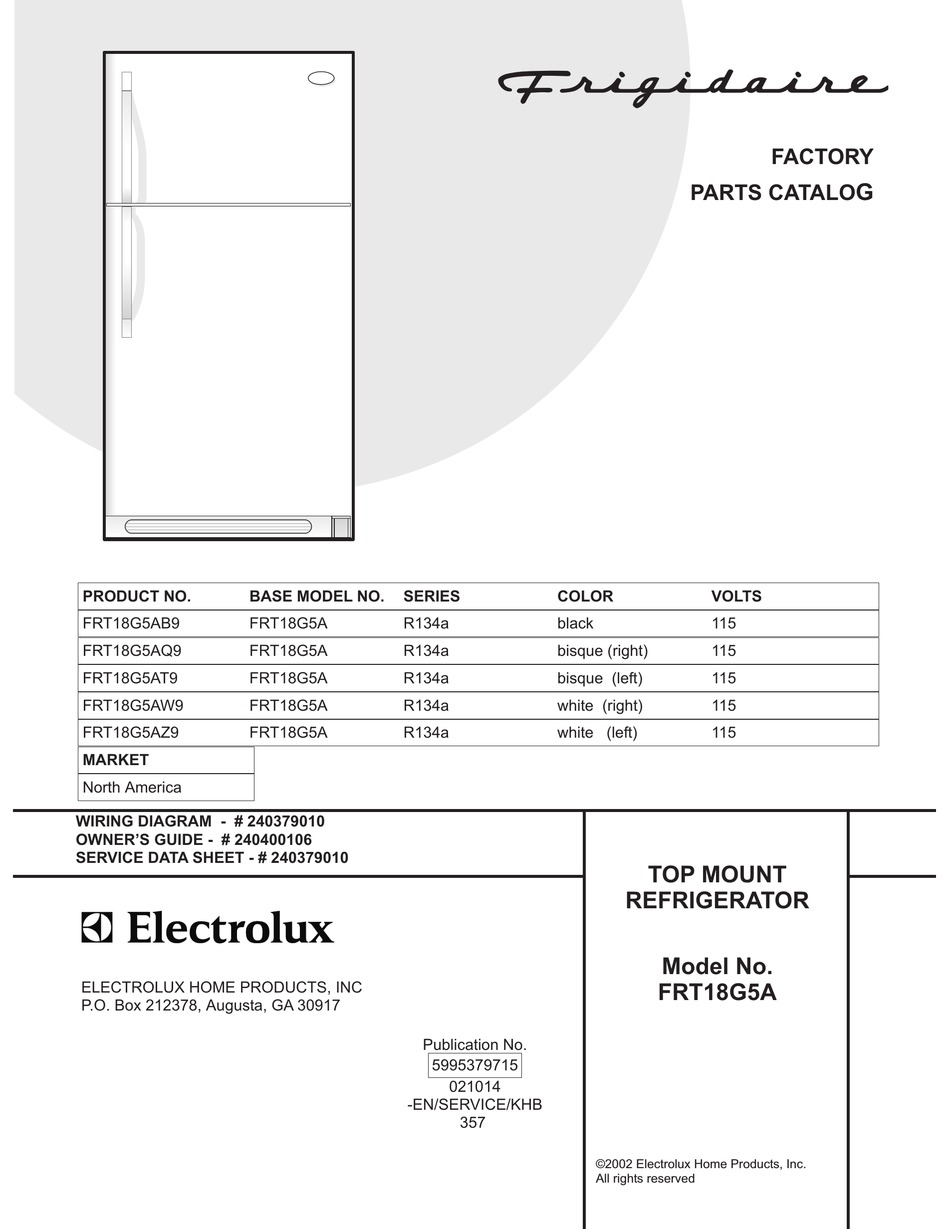 FRIGIDAIRE FRT18G5A FACTORY PARTS CATALOG Pdf Download | ManualsLib