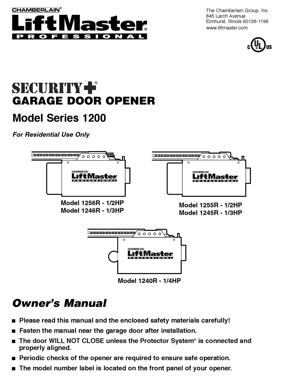 CHAMBERLAIN 1240R - 1/4HP OWNER'S MANUAL Pdf Download | ManualsLib
