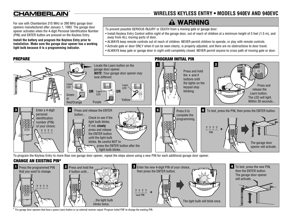 CHAMBERLAIN 940EV MANUAL Pdf Download | ManualsLib