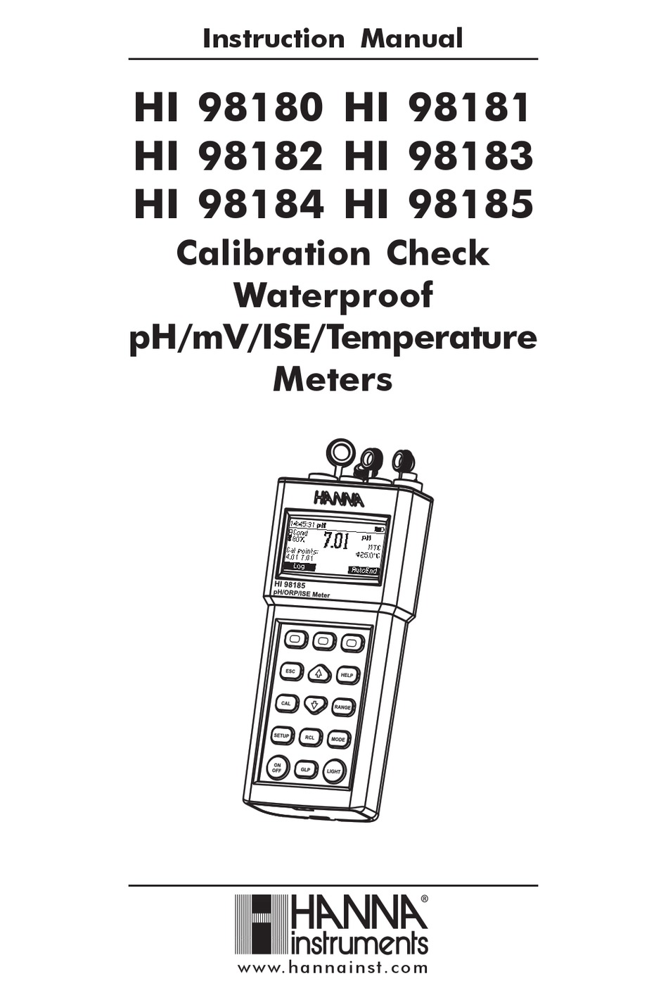 HANNA INSTRUMENTS HI 98180 INSTRUCTION MANUAL Pdf Download ManualsLib