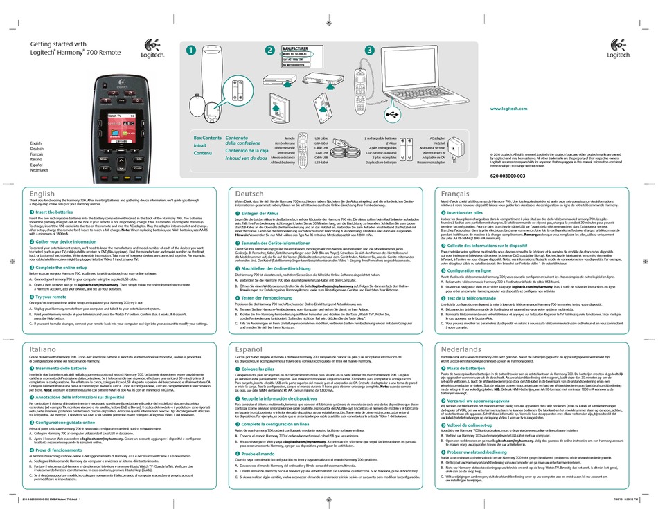 LOGITECH HARMONY 700 GETTING STARTED MANUAL Pdf Download ManualsLib