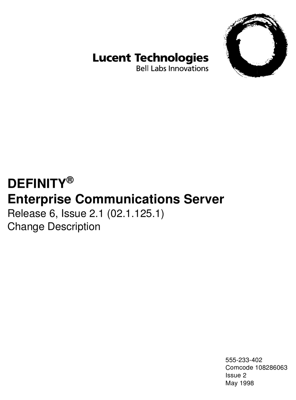 LUCENT TECHNOLOGIES DEFINITY GUIDE MANUAL Pdf Download | ManualsLib