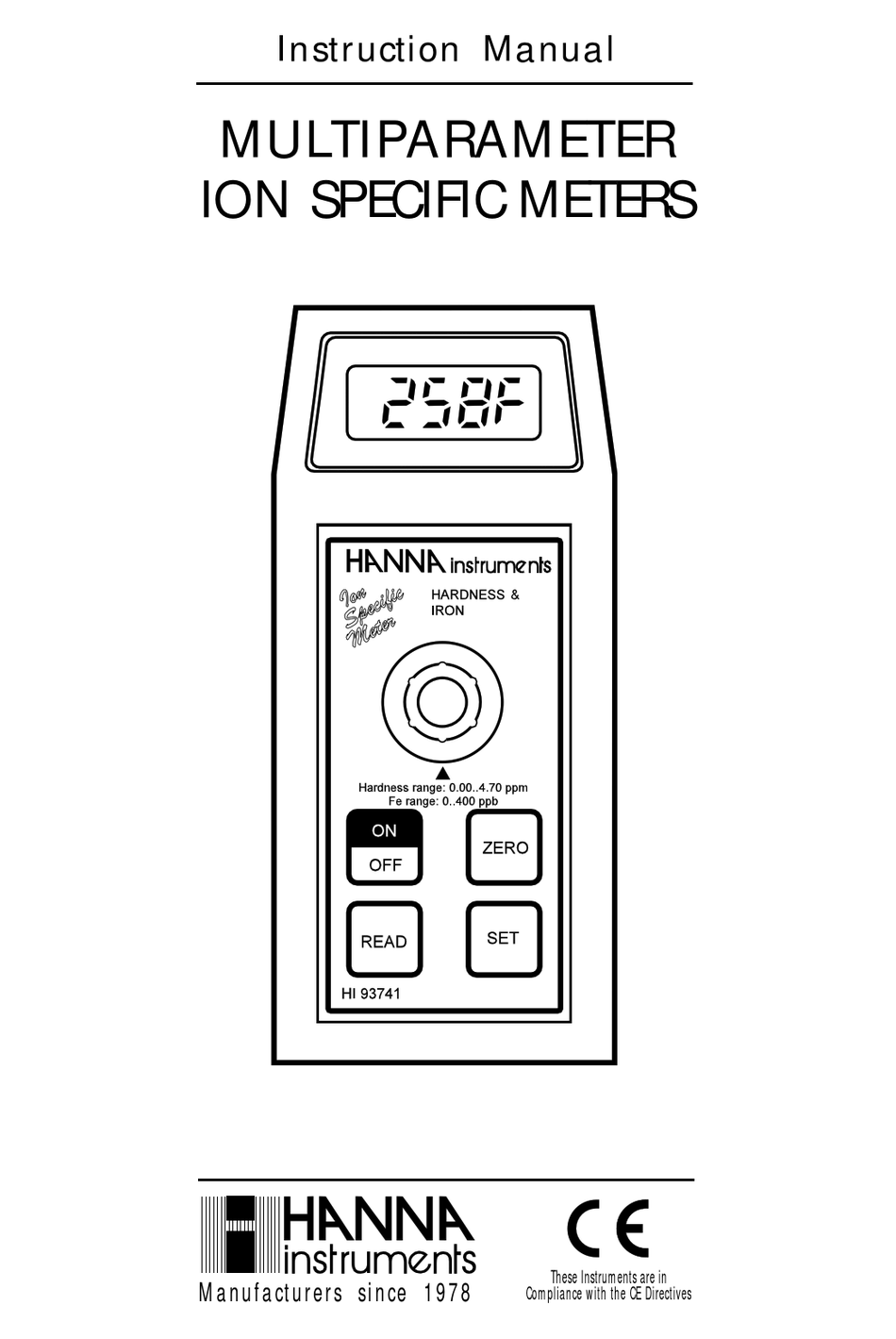 HANNA INSTRUMENTS MULTIPARAMETER ION SPECIFIC METERS INSTRUCTION MANUAL
