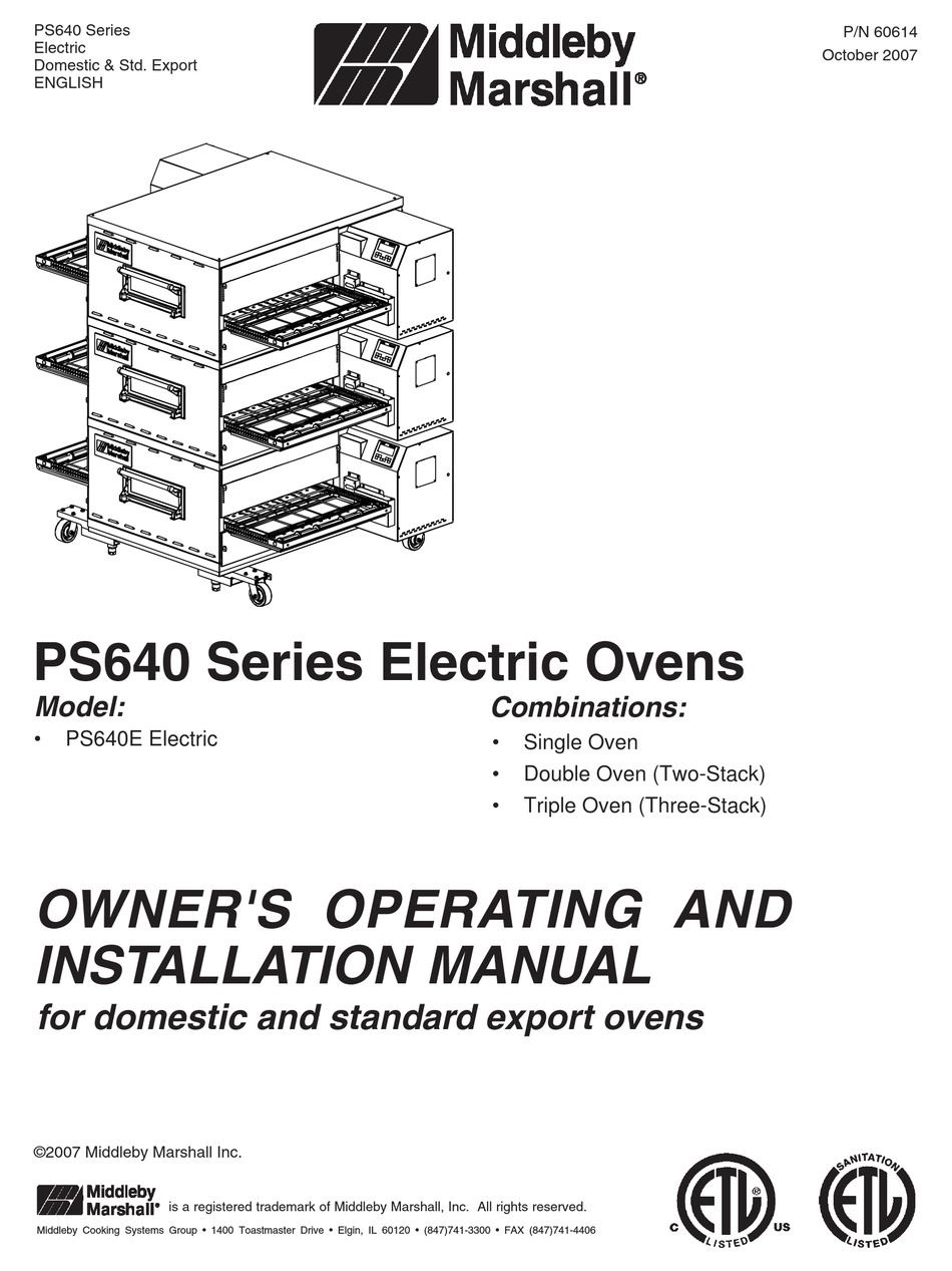 MIDDLEBY MARSHALL PS640 SERIES OWNER'S OPERATING AND INSTALLATION ...