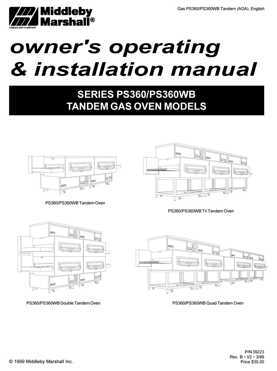 MIDDLEBY MARSHALL PS360 SERIES OWNER'S OPERATING AND INSTALLATION