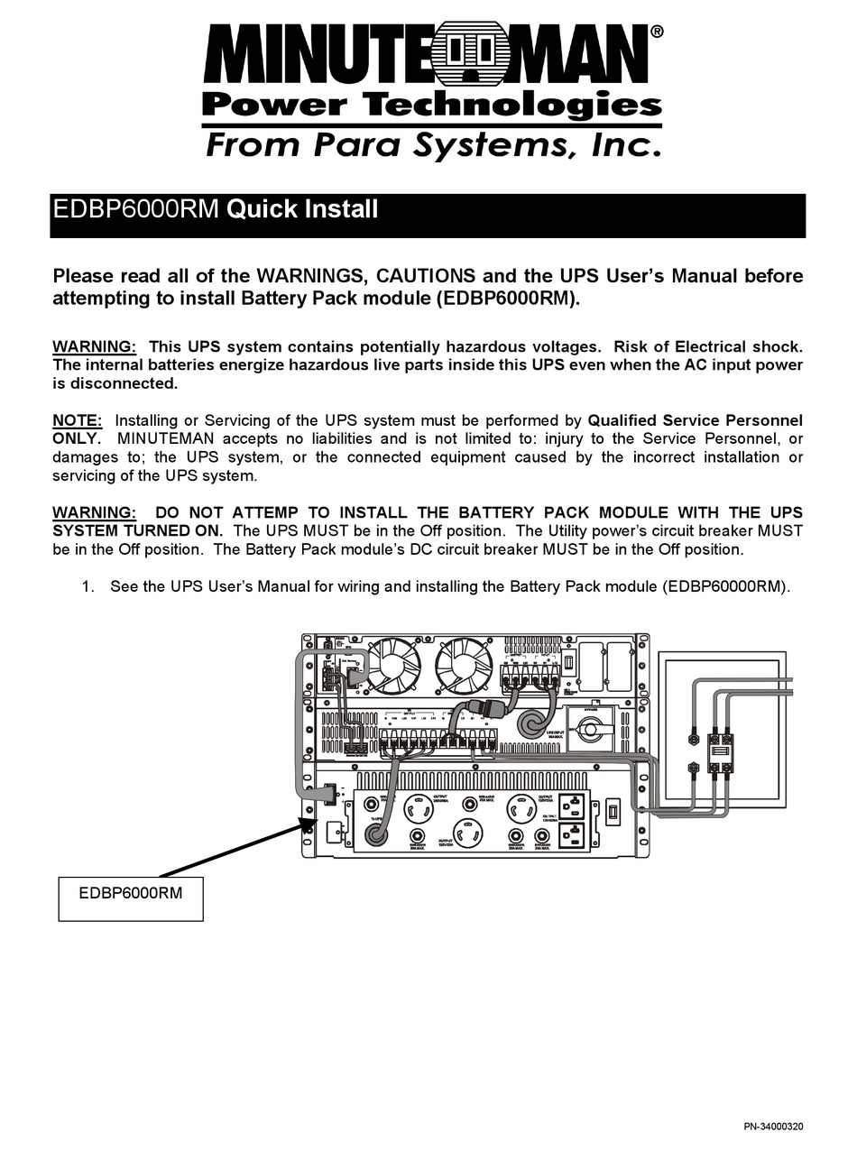 MINUTEMAN EDBP6000RM QUICK INSTALL MANUAL Pdf Download ManualsLib